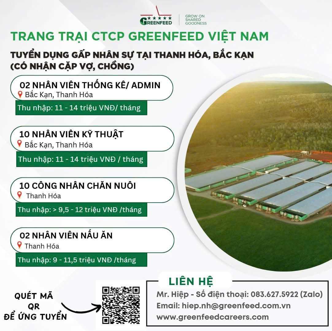 CÔNG TY CỔ PHẦN GREENFEED VIỆT NAM – TUYỂN DỤNG NGÀNH CHĂN NUÔI THÚ Y